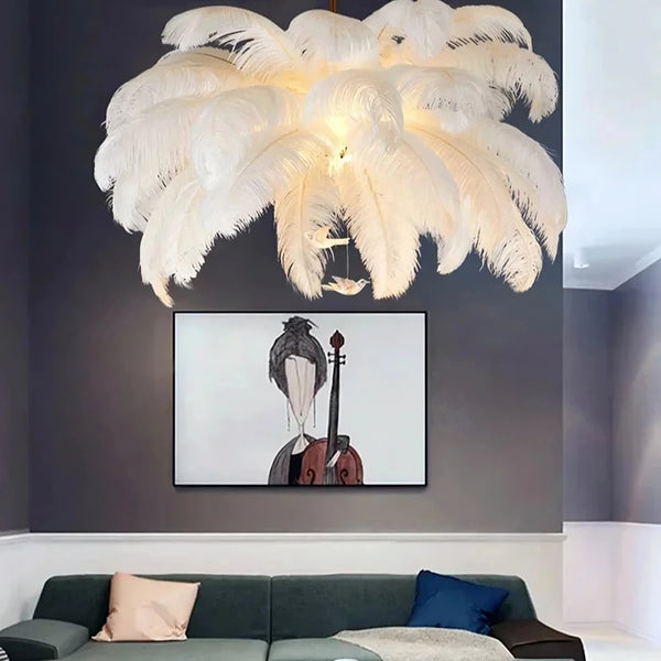 Natural ceiling light with elegant feathers